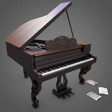 rokoko oyulmuş büyük piyano pbr 3d model in 3dexport müzik enstrüman müzikal ses notlar anahtar klasik mobilya konser restoran aleti okul melodi 3d print model - Mito3D