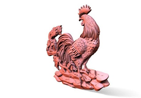 Gallo cnc scultura arte sollievo artcam legna deco 3d print model - Mito3D