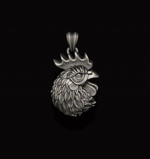 rooster head pendant pendants chicken stag cluck animal flyer fowl farm bird feather crow jewelry nature wing printable silver gold ruster necklace fly 3d print model - Mito3D