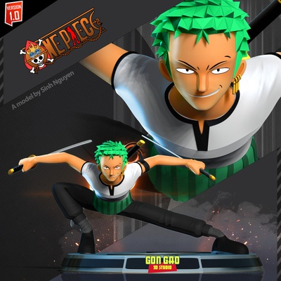 roronoa zoro stylisé fanart 3d impression modèle in homme 3dexport luffy anime manga 3dprint 3dprinting statue figure guerrier 3d print model - Mito3D