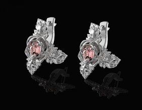 rose foglie orecchini 3d stampabile stl orecchino gli oro argento disco di platino la sterlina gemme gemma gioiello classico donne leva rosa fiore i gioielli 3d print model - Mito3D