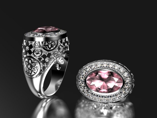 rosa quartzo anel 3d impressão modelo in argolas 3dexport ouro joalheria 3D print model - Mito3D