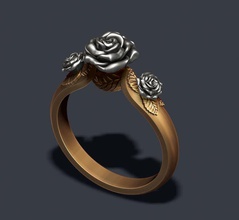 rose ring 3d print model in rings 3dexport flora flower bouquet red leaf flowers roses nature botanical jewellery silver jewelry march march8 valentin ros roz 3d print model - Mito3D