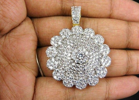 round flower diamond pendant pendants roundflowerdiamond luxury rapper fashion hiphop jewelry necklace gemstone sapphire elegant celebrity style jewellery bling gem urban 3d print model - Mito3D