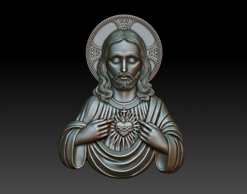 sacred heart of jesus 3 3d print model in 3dexport cnc relief religious catholic pendant jewelry woodcarwing object milling symbol christian decoration art sculptures head face pendants 3d print model - Mito3D