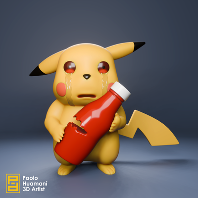 triste pikachu ketchup 3d stampa modello in 3dexport pokemon pokeball pokeballs pokebola anime fan art serie bottiglia 3d print model - Mito3D
