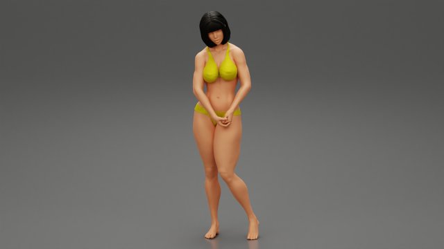 triste mulher praia bikini menina natação terno moda esporte pose corpo personagem humano fêmea anatomia escultura metamorfose adulto figura lingerie 3D print model - Mito3D