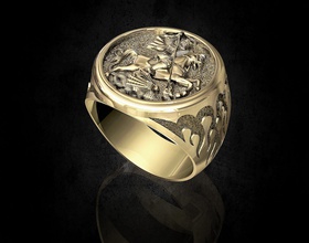 saint george-dragon hunter-ring 3d printable stl rings ring gold silver platinum sterling fashion men reliefe george dragon hunter jewellry 3d print model - Mito3D
