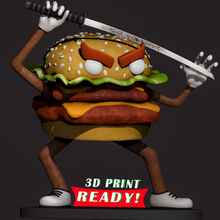 samurai burger 3d print model in monsters & creatures 3dexport figure statue zbrush print3d 3dprint sculpture digitalart warrior hero miniatures figurines food katana character conceptart meat taste 3d print model - Mito3D