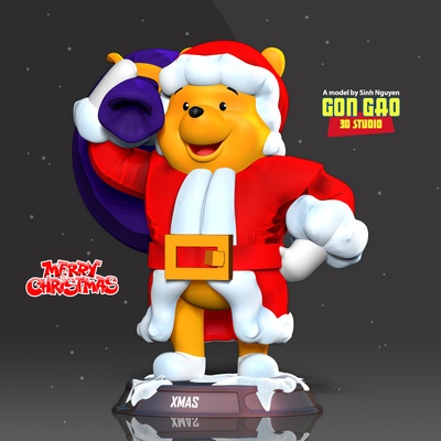 noel baba pooh 3d yazdır model in hayvanlar 3dexport winnie the winnie karikatür kış 3dprint heykel 3dprinting şekil 3d print model - Mito3D