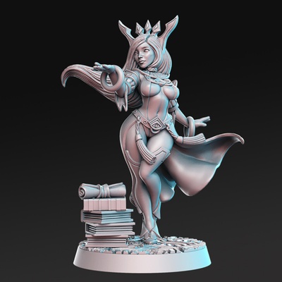 sapphire miniatures ready to print 3d model in sculpture 3dexport fantasy miniature female fly girl weapon wizard magic mage assassin middle rn estudio shield sword lord paladin dnd rpg 3d print model - Mito3D