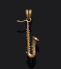 saxophone pendant 3d print model in pendants 3dexport musical instrument brass music sound classic orchestra band melody gold jazz sax musician horn tube realistic blues jewelry silver 3d print model - Mito3D