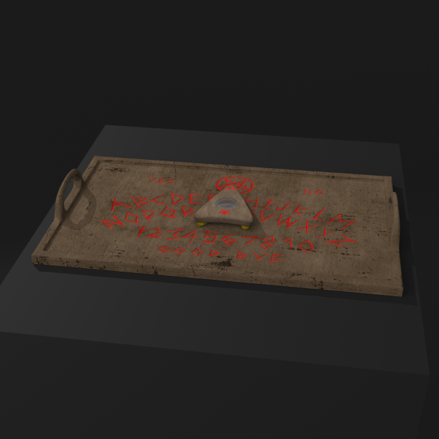 spaventoso ouija tavola gratuito 3d modello in 3dexport orrore demone satanico gotico soprannaturale planchette fantasma seduta magia medio male culto legna intagliato mano sangue inciso 3D print model - Mito3D