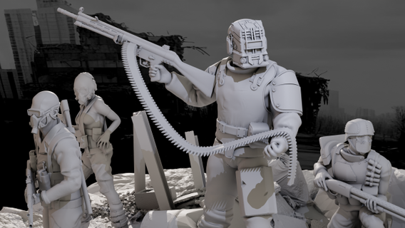 spazzini pacco pieno diorama mostri creature miniature soldati multiple apocalittico ricaduta scavanger Stampa 135 ruggine danneggiato postapocalisse 3d print model - Mito3D