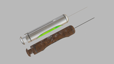 sci-fi antidote injector 3d model in 3dexport needle syringe vaccine potion metal steel iron glass flask rust rubber medical health healthcare device design low-poly 3d print model - Mito3D