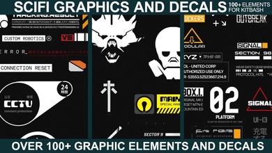 sci-fi graphics decals - vol2 graphical graphic-design kitbash signs cyberpunk science-fiction science lab futuristic warnings 3d print model - Mito3D