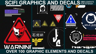 sci fi grafica decalcomanie vol3 graphic design kitbash segni cyberpunk science fiction scienza laboratorio futuristico avvertenze 3d print model - Mito3D