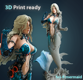 sci-fi mermaid - 3d print ready woman people girl art character statue sculpture sci fi 3dprinting body fish cyber future blue ocean robot metal chroma 3d print model - Mito3D