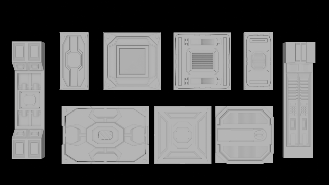 sci fi yüzeyleri 9 adet 3d model in 3dexport blender uzay yıldız gemisi koridor dekorasyon sert yüzey 3D print model - Mito3D