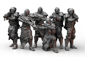sci infanterie équipe miniatures 3d impression modèle in 3dexport soldats scifi armure armures guerre wargaming infini marteau 3d print model - Mito3D