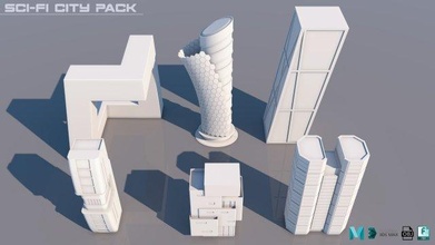 scifi city pack 3d model in cityscapes 3dexport architecture outdoors buildings science fiction future space futuristic houses utopia tall skyscrapers sky tallest downtown scatter game 3d print model - Mito3D