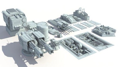 scifi einzelheiten greeble 3d modell fantasie raumfahrzeug 3dexport sci fi schiff platz struktur gebäude architektur fiktion teile highpoly kanone rüstung teller 3d print model - Mito3D