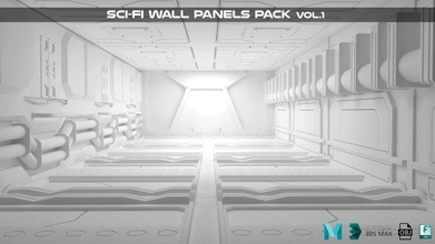 scifi wall panels 1 pack walls sci fi space future futuristic corridor interior exterior package 3d maya 3dmax mech kitbash kit robot 3d print model - Mito3D
