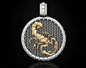 scorpion horoscopes pingente 3d impressão modelo in pingentes 3dexport imprimível ouro prata platina esterlina mulheres homens alívio escorpião horóscopos zodíaco joalheria 3d print model - Mito3D