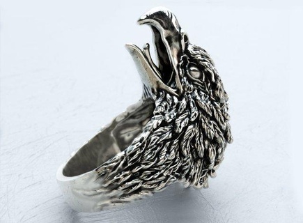 schreiend Adler Ring Ringe amerikanisch Vogel Schmuck wütend Felsen Biker glam gotisch Kopf Schnabel Feder Schrei Silber manring Skulptur 3d print model - Mito3D