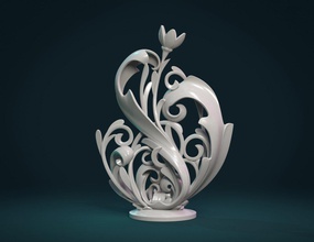 desplazarse planta maceta escultura 3d impresión modelo in 3dexport pergaminos diseño hojas follaje flora florido resumen arbusto decoración naturaleza 3d print model - Mito3D