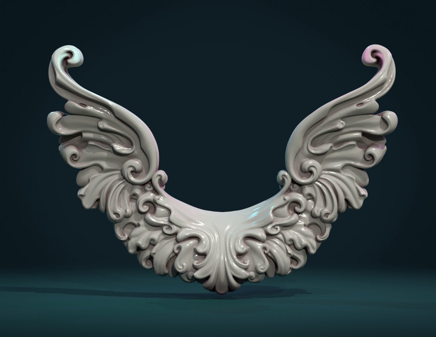 scroll wings scrolls baroque curls leaves cherub printable fancy elaborate jewelry decoration charm pendant 3D print model - Mito3D