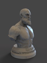 sculpture of god war kratos 3d print model in figurines 3dexport figure man ancient body old godofwar bust games beard decor scandinavian greek muscles miniatures 3d print model - Mito3D
