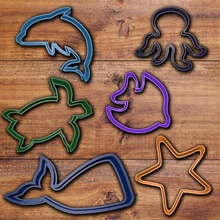 sea animals cookie cutter set fondant fish octopus turtle dolphin whale seafish starfish 3d print model - Mito3D