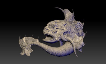 sea bull-calf water underwater fish toy dragon monster stylized sea-life fantasy challenge animal 3d-design 3d print model - Mito3D