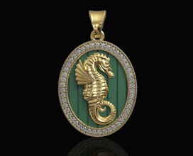 seahorse pendant stl printable pendants gold silver platinum sterling fashion 3d women gem diamant brillant fish sea jewel jewellry 3d print model - Mito3D