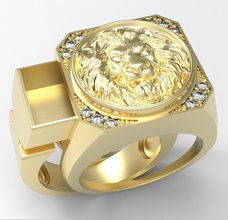 secret compartment lion ring 3d print model gold silver printable fashion jewelry jewellery diamonds 3d print model - Mito3D
