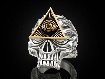 seeing eye skull ring rings masons freemason jewelry print jewellery design jewel golden gold prototyping silver biker blackening texture 3d print model - Mito3D