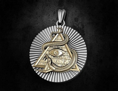 seeing eye snake pendant pendants 3d printable jewelry gold silver platinum sterling women men relief horus pharaoh ancient egyptian pyramid 3d print model - Mito3D
