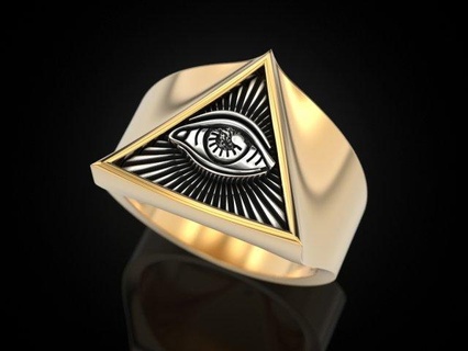 Sehen Auge Dreieck Ring Ringe strahlend Delta Symbol Maurer Pyramide Schmuck drucken 3dprinted Design Gold Silber Schwärzung Textur 3d print model - Mito3D