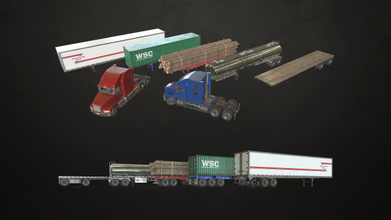 semi truck collection - poly 3d model in 3dexport vehicle trailer semitruck flatbed tanker dry van container log logging pack lowpoly gameready heavy wheel lorry tractor 3d print model - Mito3D