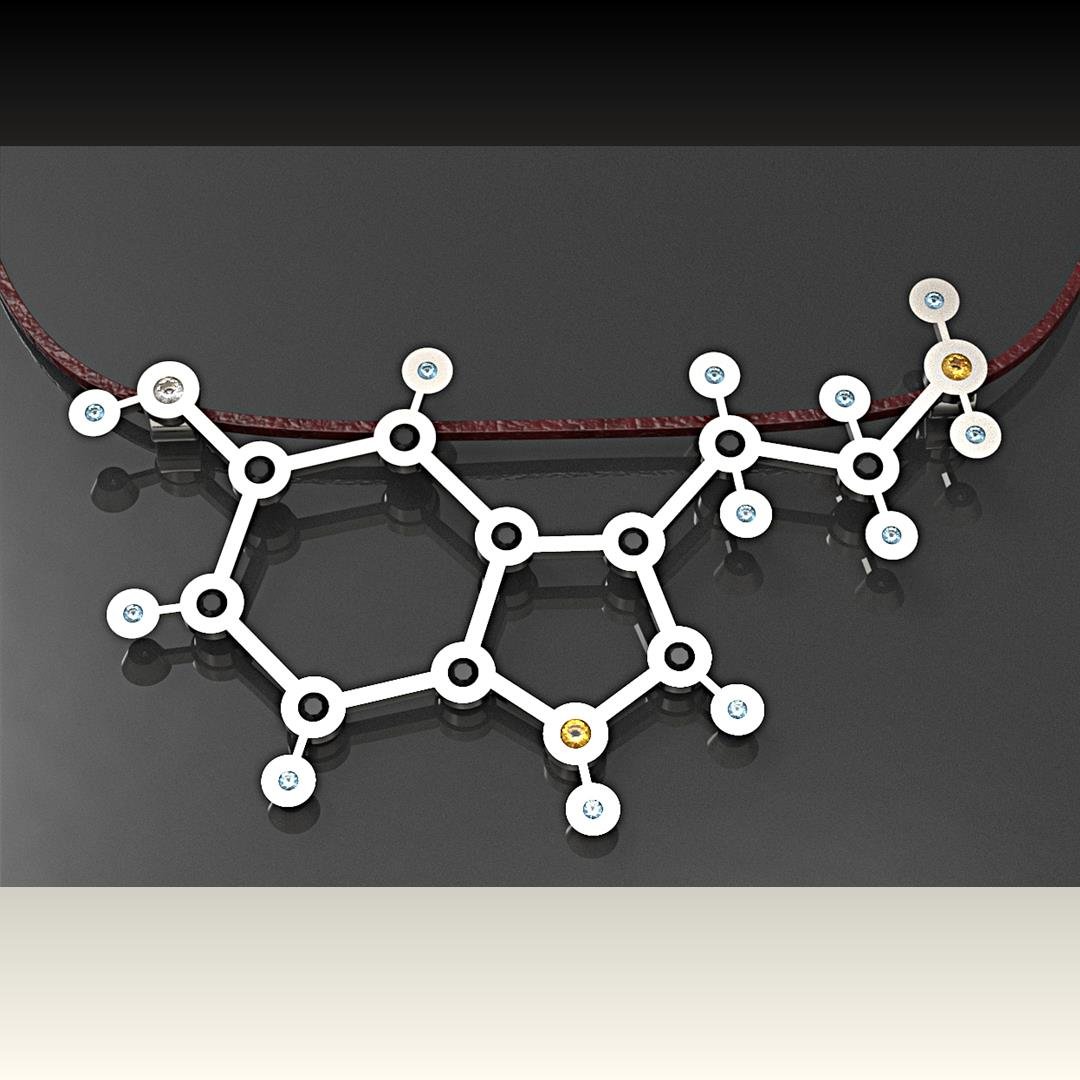 serotonin anhänger 3d drucken modell 3dexport schmuck juwel molekül glück 3D print model - Mito3D