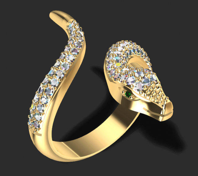 serpente squillare 3d Stampa modello oro gioielleria diamante gioiello anelli brillante moda bellezza zaffiro animali rettile 3D print model - Mito3D