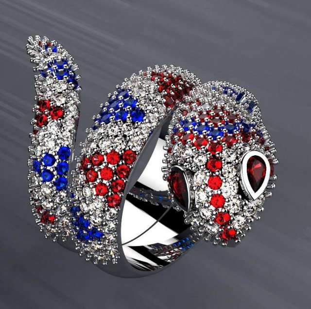 serpiente anillo diamantes 3d impresión modelo oro joyería diamante joya anillos brillante belleza zafiro animales reptil 3D print model - Mito3D
