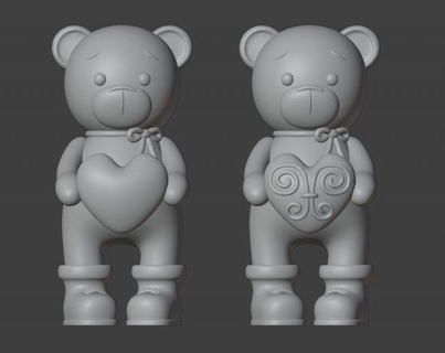 set 2 models bear figurine gift valentines day  decor figurine sculpture statuette toy character bear animal valentine heart  3d print model - Mito3D