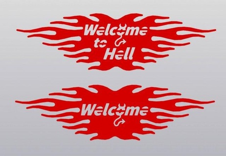 set 2 models wall decor welcome hell horror halloween imp devil demon lucifer inferno fire gothic death satan flame 3d print model - Mito3D
