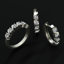 set diamond ring earrings emerald accessory wedding jewelry woman women gold silver shape gem jewel accessories 3d print model - Mito3D