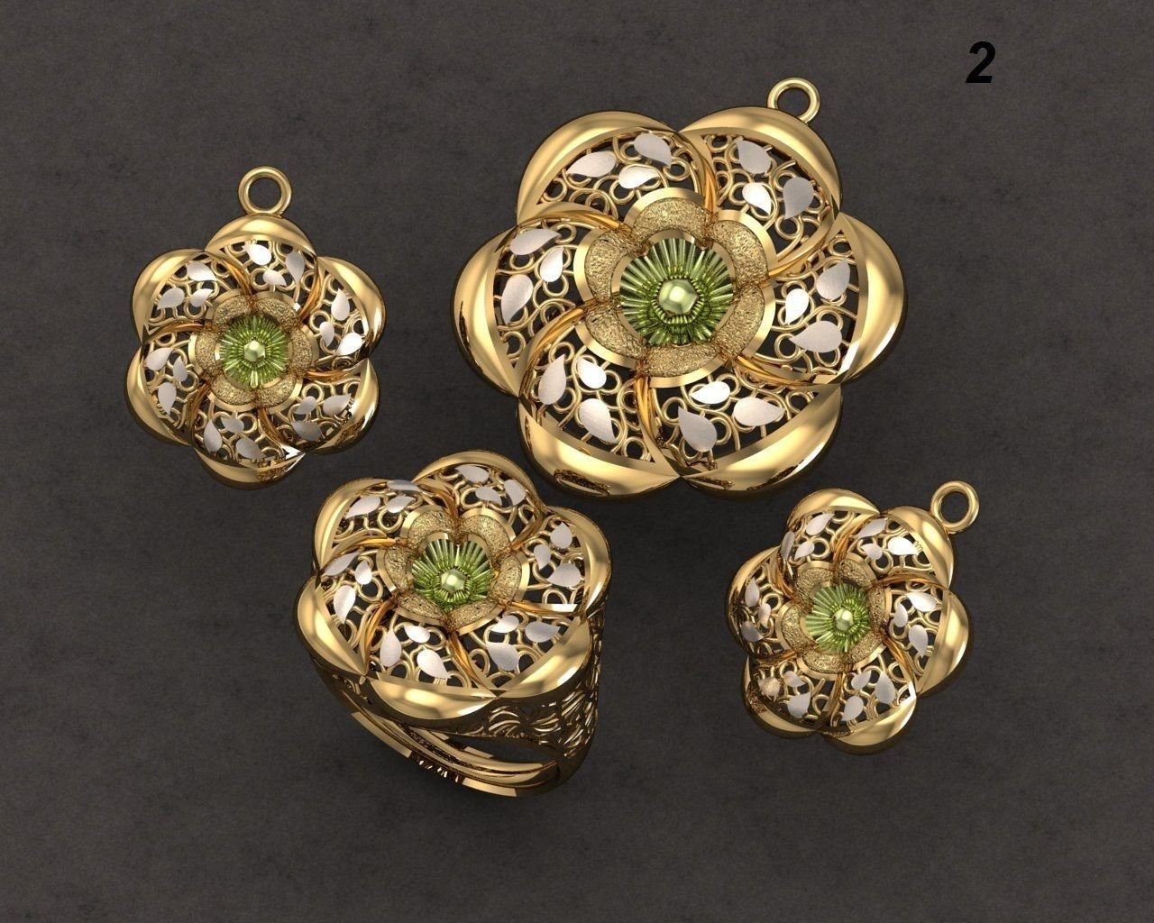 ensemble de bijoux en or la mode l'anneau fusion filigrane 3D print model - Mito3D