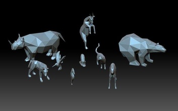 set poly animals collection animal lowpoly low-poly polygonal sculpture figurine art 3d print model - Mito3D