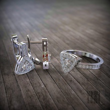 conjunto de anillo aretes piedras preciosas las modell la impresión triángulo lujo el diamante joyería cera imprimible moda 3d print model - Mito3D