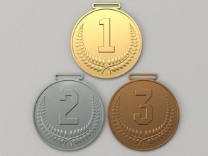 set of sports olympic medals 3d print model in coins badges 3dexport competition award prize trophy sport gold first place champion primacy silver bronze winner game win stadium art 3d print model - Mito3D